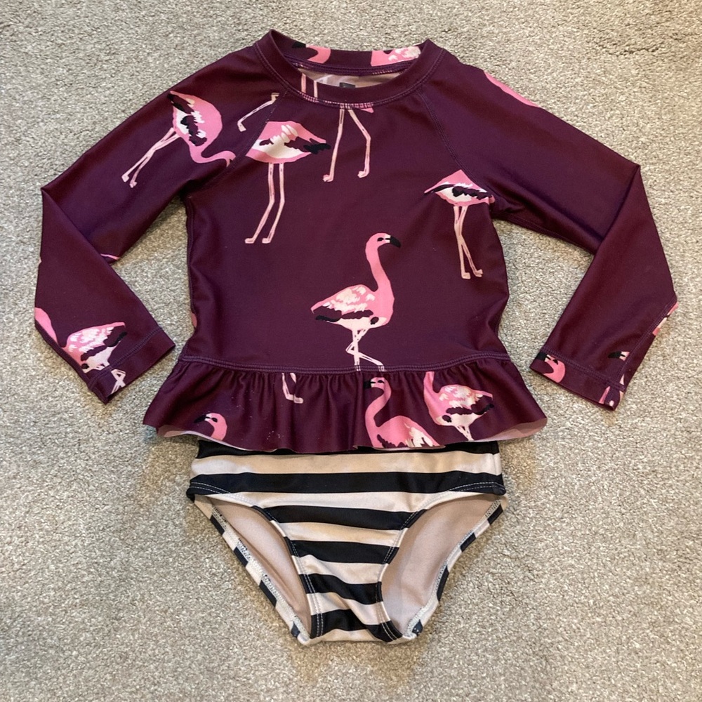 2T Tea Collection Rash Guard 2 piece Bathing Suit Flamingo